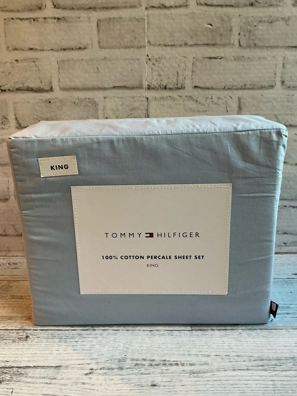 Tommy Hilfiger 4Pc King Size Cotton Percale Blue Sheet Set